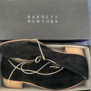 Barneys Black Suede Wingtip Oxford Sz 41 - Pristine - Never Worn